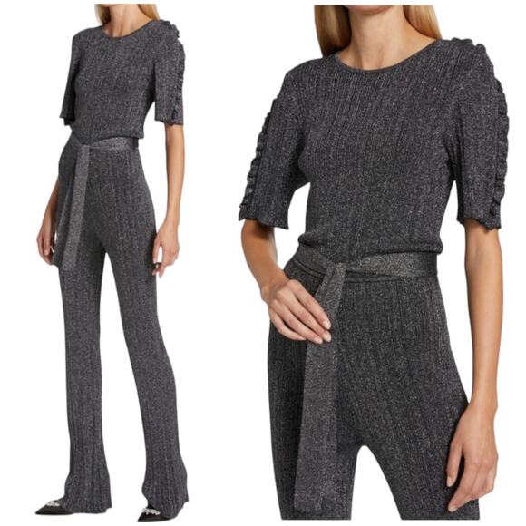 DEREK LAM 10 CROSBY NWT Kailani Ruffle Sleeve Knit Jumpsuit Size L NO BELT - Picture 3 of 11